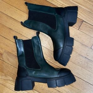 Free People Maren mid green leather Chelsea boot